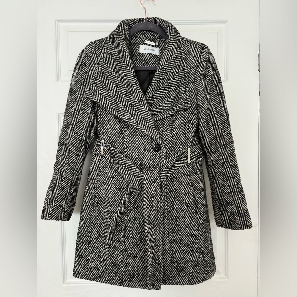 Calvin Klein Wool Herringbone Jacket Black/White in Size PXXS